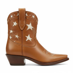 Tuhoomall Western Cowboy Ankle Boots for Women, Vegan Leather, Chunky 2" Heel, Snip Toe Design, Stylish Star Appliqué, All-Season Fashion