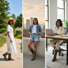 Tuhoomall Retro Western Style Mid-Calf Boots with Floral Embroidery and Sturdy Low Heel for Fashionable Casualwear