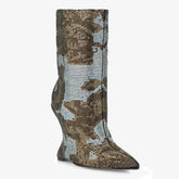 Tuhoomall Wedges Ankle Boots for Parties and Performances with Shimmering Rhinestones and Irregular High Heels Tuhoomall