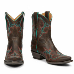 Tuhoomall Fashion Western Ankle Boots for Women with Floral Embroidery, Casual Stylish High Ankle Design, Durable Rubber Sole, All-Season Comfortable Wear