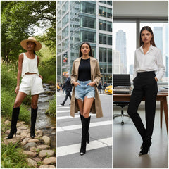 Tuhoomall Stylish High Heel Ankle Boots with Zipper, 10cm Stiletto, Rubber Sole, Metallic Shine, Denim Finish for Fashion, Casual, Office