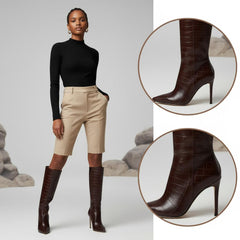 Tuhoomall Fashion Knee-High Boots for Parties and Performances, Chic Pointed Toe with Zipper Closure, Stylish All-Season Slip-Resistant Rubber Sole