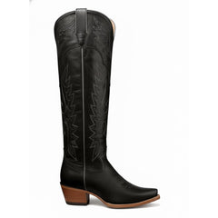 Tuhoomall Faux Suede Knee High Western Boots with Embroidered Eagles for Fashion, Travel, and Parties, 2.36 in Chunky Heel