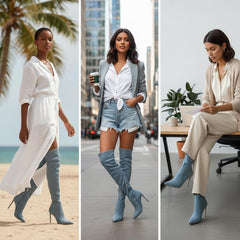 Tuhoomall Stiletto Over-The-Knee Boots for Women, Pointed Toe Denim Fabric, 4-Inch Heel, Fashionable Party & Performance Wear