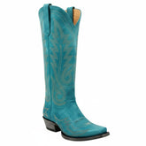 Tuhoomall Western Cowgirl Knee-High Boots, Chunky Heel, Embroidered Floral Design, Slip-On Style for Parties and Casual Outings