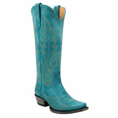 Tuhoomall Western Cowgirl Knee-High Boots, Chunky Heel, Embroidered Floral Design, Slip-On Style for Parties and Casual Outings