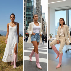 Tuhoomall Stylish Western Mid-Calf Boots for Women - Embroidered Vegan Leather, 2.76in Low Chunky Heel, Perfect for Year-Round Casual Wear