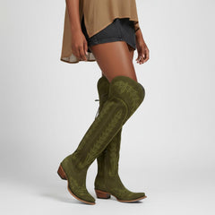 Tuhoomall Western Knee High Boots for Women, Floral Embroidery, Rubber Sole, Adjustable Buckle, Chunky Heel, All-Season Casual Wear