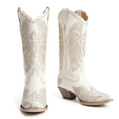 Tuhoomall Western Cowgirl Boots for Women, Chunky Heel Slip-on Mid Calf Boot, Snip-toe Design with Studs and Glitter for Outdoor Performance Tuhoomall
