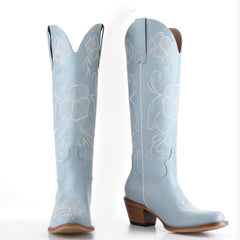 Tuhoomall Western Cowboy Boots for Women, Floral Embroidery, 6cm Chunky Heel, Slip-On Design, Perfect for Fashion, Travel and Outdoor Tuhoomall