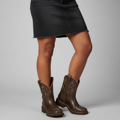 Tuhoomall Western Cowboy Ankle Boots for Women, Floral Embroidery Low Heel Short Booties, Fashion Casual Everyday Wear