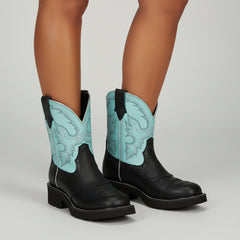 Tuhoomall Western Cowboy Ankle Boots for Women, Floral Embroidery Low Heel Short Booties, Fashion Casual Everyday Wear