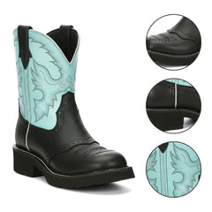Tuhoomall Western Cowboy Ankle Boots for Women, Floral Embroidery Low Heel Short Booties, Fashion Casual Everyday Wear