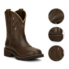 Tuhoomall Western Cowboy Ankle Boots for Women, Floral Embroidery Low Heel Short Booties, Fashion Casual Everyday Wear