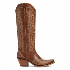 Tuhoomall Western Knee-High Cowgirl Boots with Chunky Heel and Floral Embroidery for Outdoor Fashion and Casual Wear