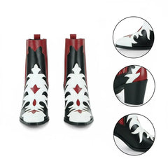 Tuhoomall Fashion Women's Short Boots with Chunky Heel, Pointed Toe, Floral Embroidery, Casual and Business Wear for All Seasons Tuhoomall