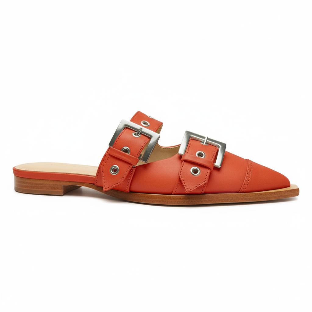 Tuhoomall Comfortable Pointed-Toe Mule Sandals for Summer Travel | Adjustable Metal Button Design | Casual Street Style Tuhoomall