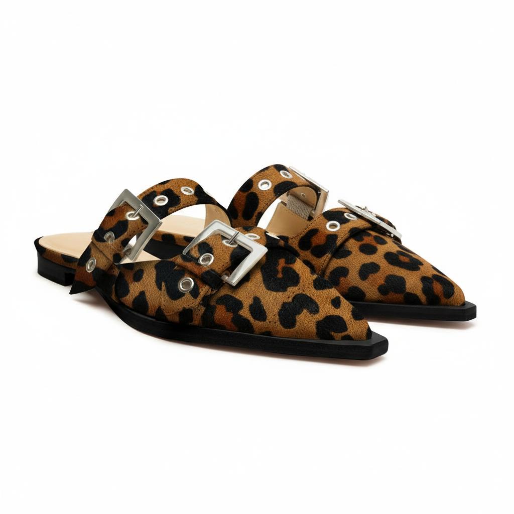 Tuhoomall Comfortable Pointed-Toe Mule Sandals for Summer Travel | Adjustable Metal Button Design | Casual Street Style Tuhoomall
