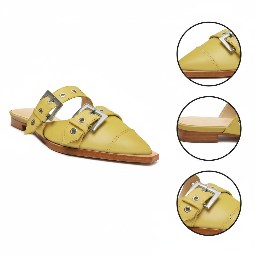 Tuhoomall Comfortable Pointed-Toe Mule Sandals for Summer Travel | Adjustable Metal Button Design | Casual Street Style Tuhoomall