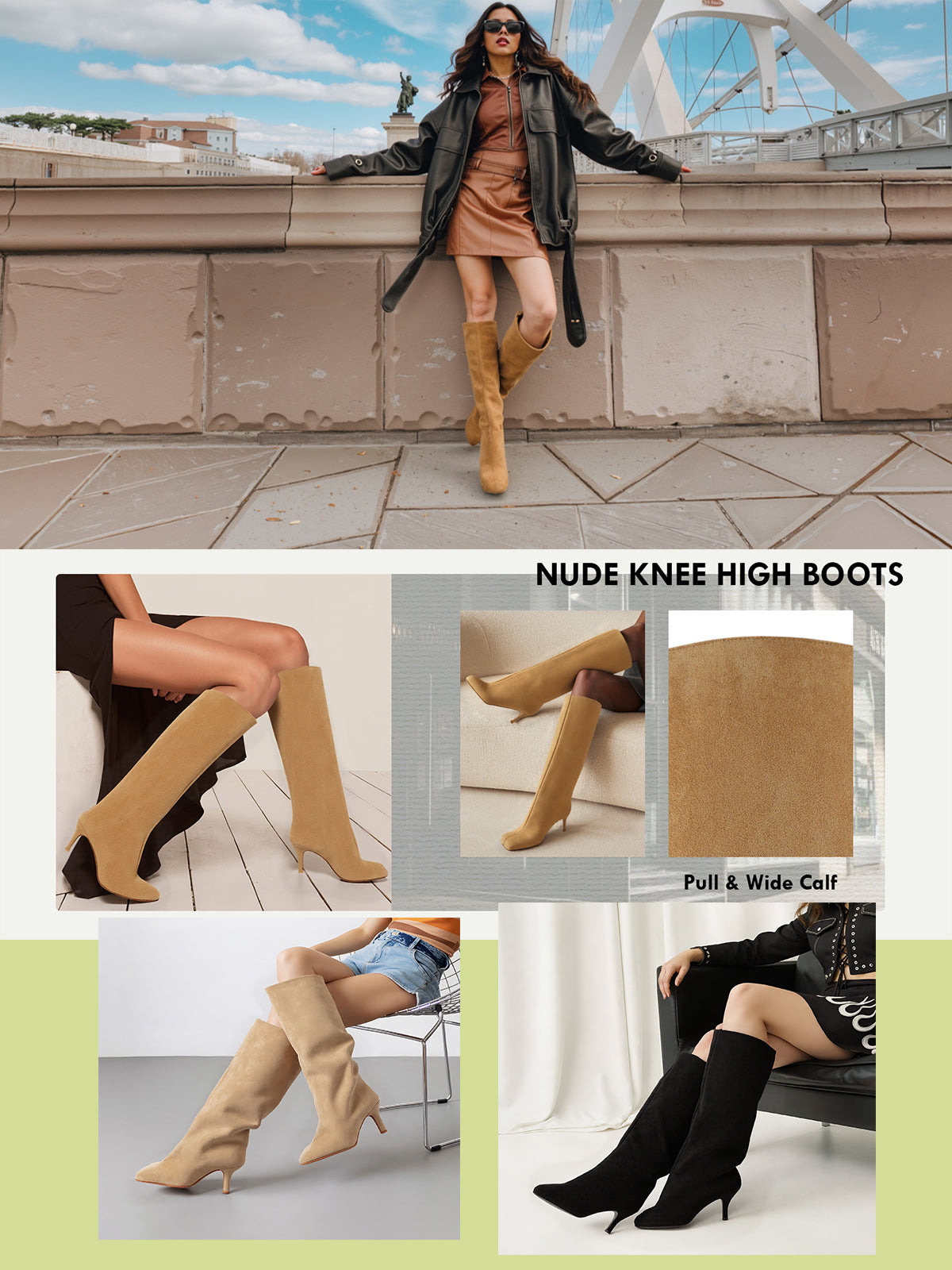 Tuhoomall Knee High Boots For Women, Slip-On Chunky Heel, Casual Style, Luxurious Synthetic Leather, Perfect For Spring, Autumn And Winter