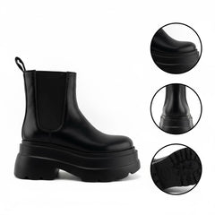 Tuhoomall Fashion Casual Waterproof Ankle Boots with Thick Sole, Round Toe, Easy Slip-On Design for Daily Office Wear
