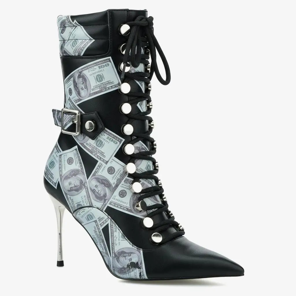 Tuhoomall Boots, Trendy PU Leather, 9cm Slim Heels, Lace-Up Closure, Perfect for Parties and Weddings Tuhoomall