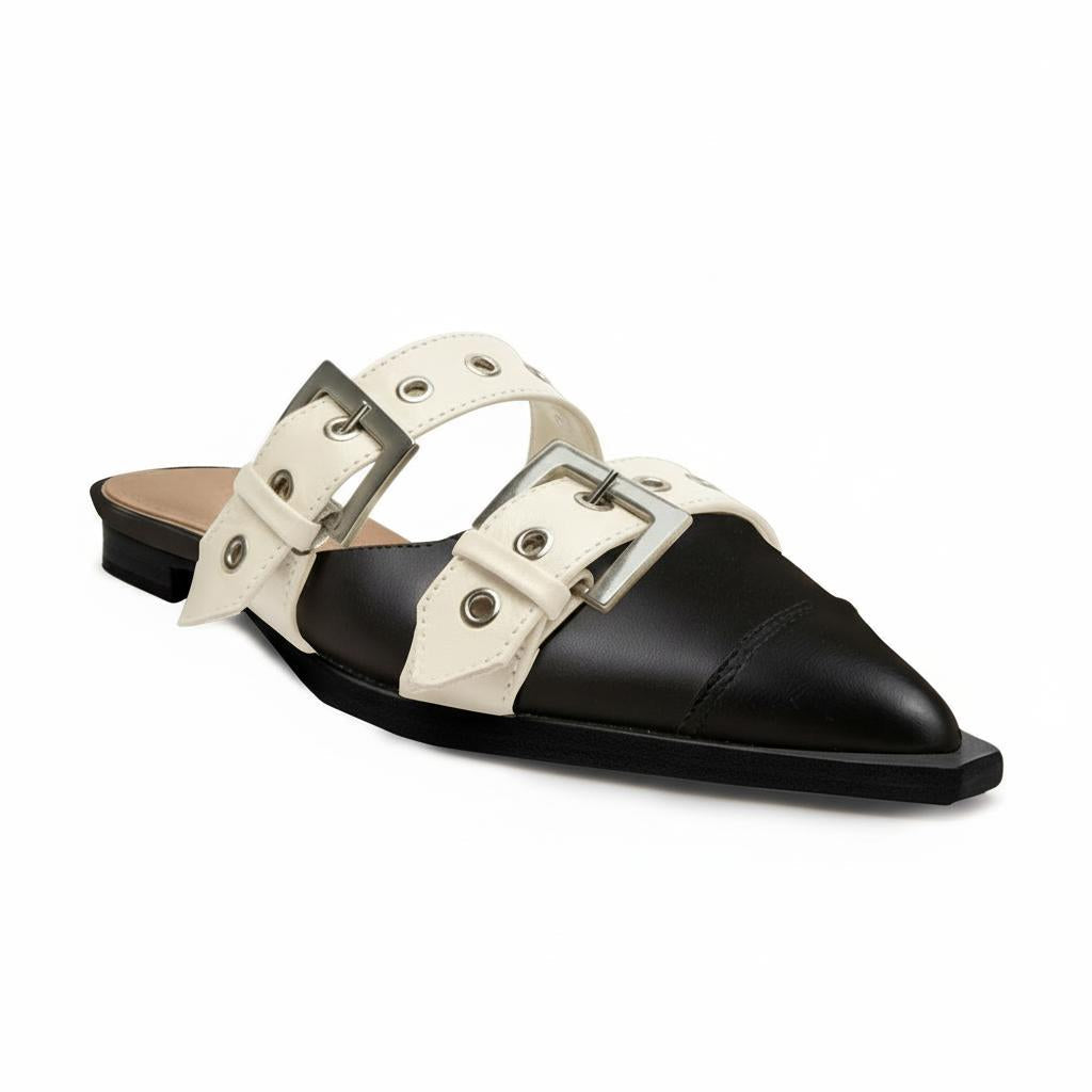 Tuhoomall Comfortable Pointed-Toe Mule Sandals for Summer Travel | Adjustable Metal Button Design | Casual Street Style Tuhoomall