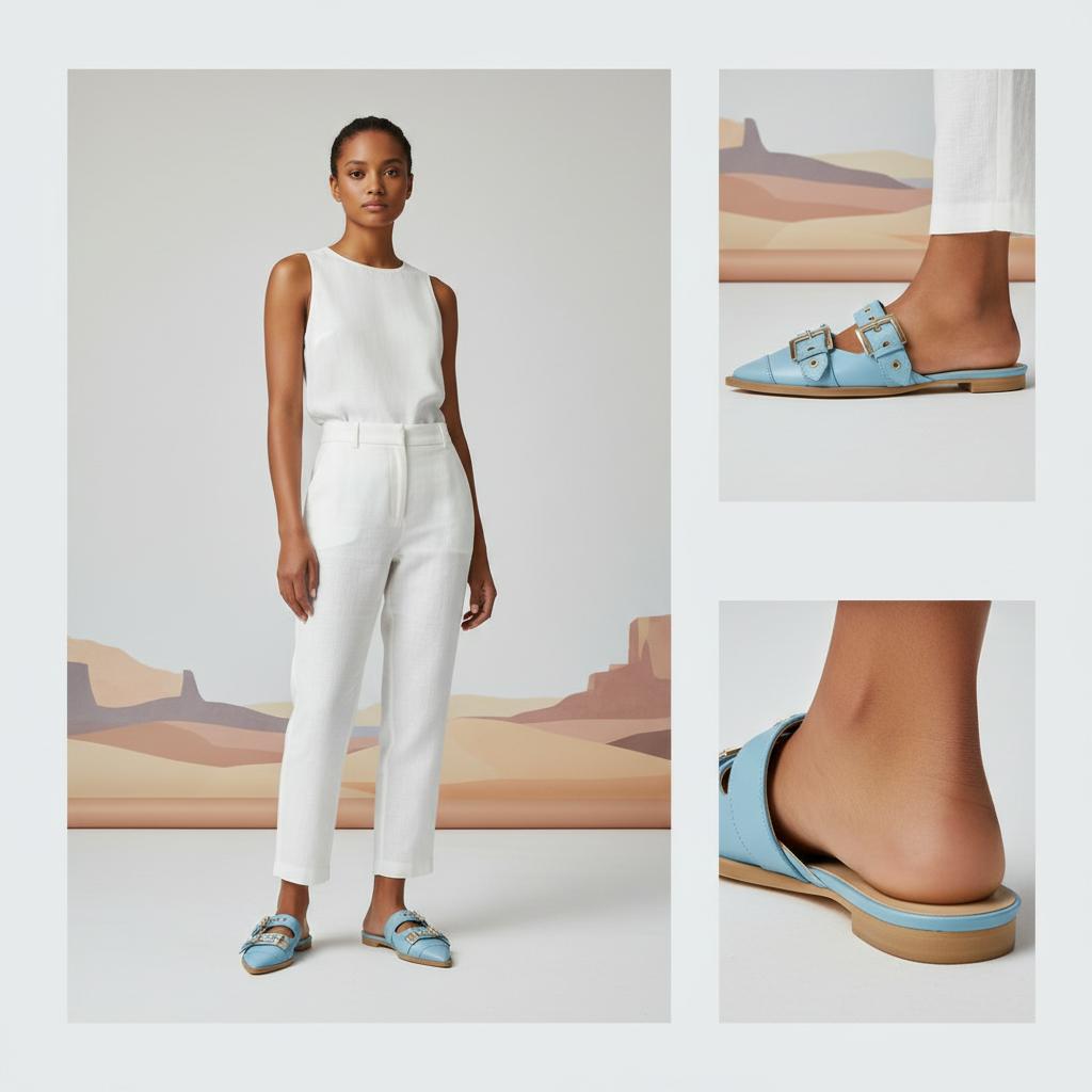 Tuhoomall Comfortable Pointed-Toe Mule Sandals for Summer Travel | Adjustable Metal Button Design | Casual Street Style Tuhoomall