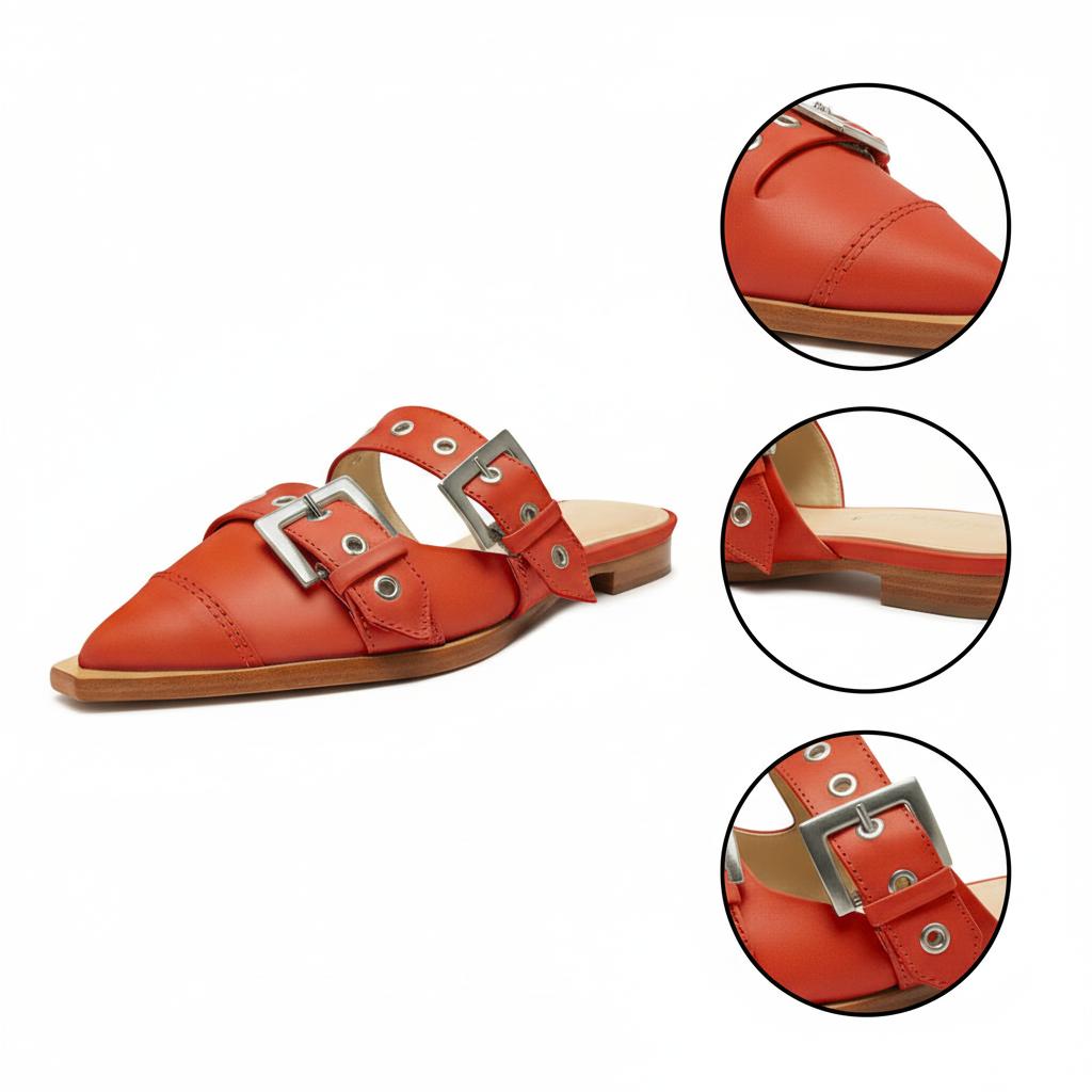 Tuhoomall Comfortable Pointed-Toe Mule Sandals for Summer Travel | Adjustable Metal Button Design | Casual Street Style Tuhoomall