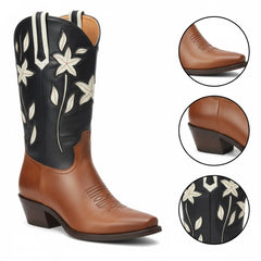 Tuhoomall Western Style Comfortable Ankle Boots with Embroidery for Casual Daily Wear, 4.5 cm Chunky Heel, All-Season Women’s Footwear