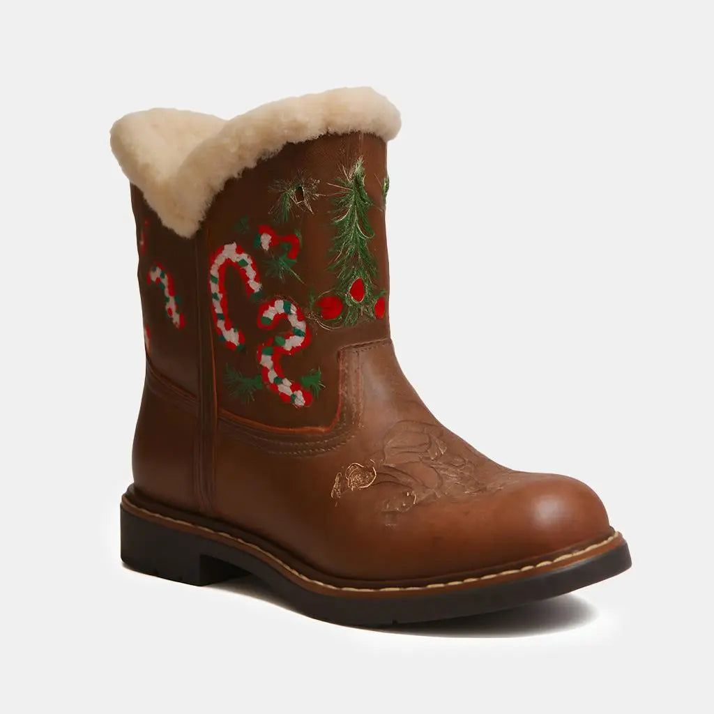 Tuhoomall Christmas Cozy Short Boots – Festive Round-Toe Ankle Style Tuhoomall
