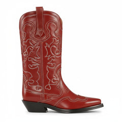 Tuhoomall Western Style Women's Mid-Calf Boots, Comfortable Low Heel, Elegant Embroidery for Parties and Casual Wear