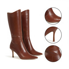 Tuhoomall Comfortable Mid Calf Boots for Travel, Weddings and Daily Fashion - 8cm Stiletto Heel, Slip-On Design in Solid Color