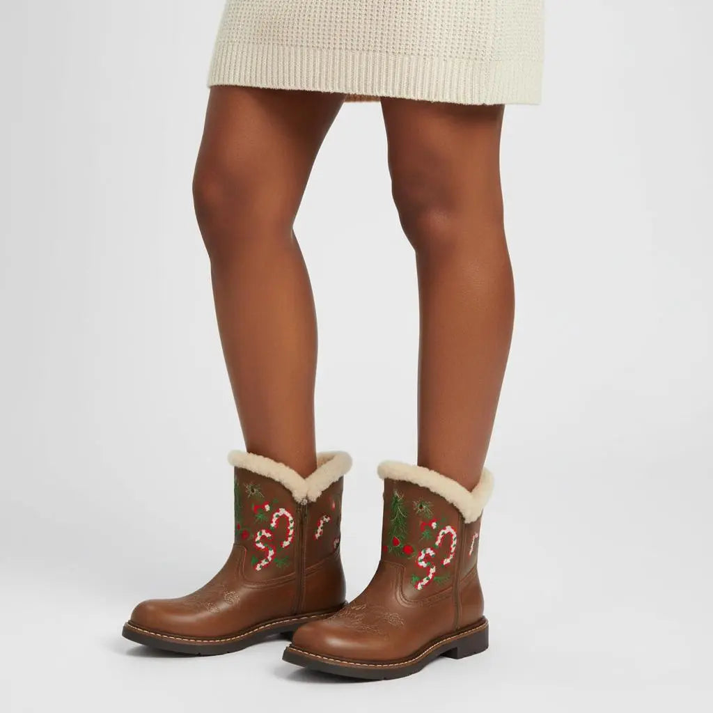 Tuhoomall Christmas Cozy Short Boots – Festive Round-Toe Ankle Style Tuhoomall