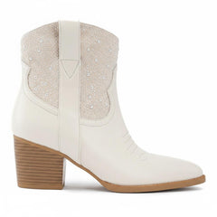 Tuhoomall Comfort Ankle Boots for Women with Chunky Heel and Pearl Embellishments, Perfect for Weddings, Parties, and Everyday Fashion