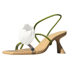 Tuhoomall High Heel Open Toe Sandals for Dancing, Stylish Floral Patchwork Design with Cat Heels, Perfect for Performances and Special Occasions