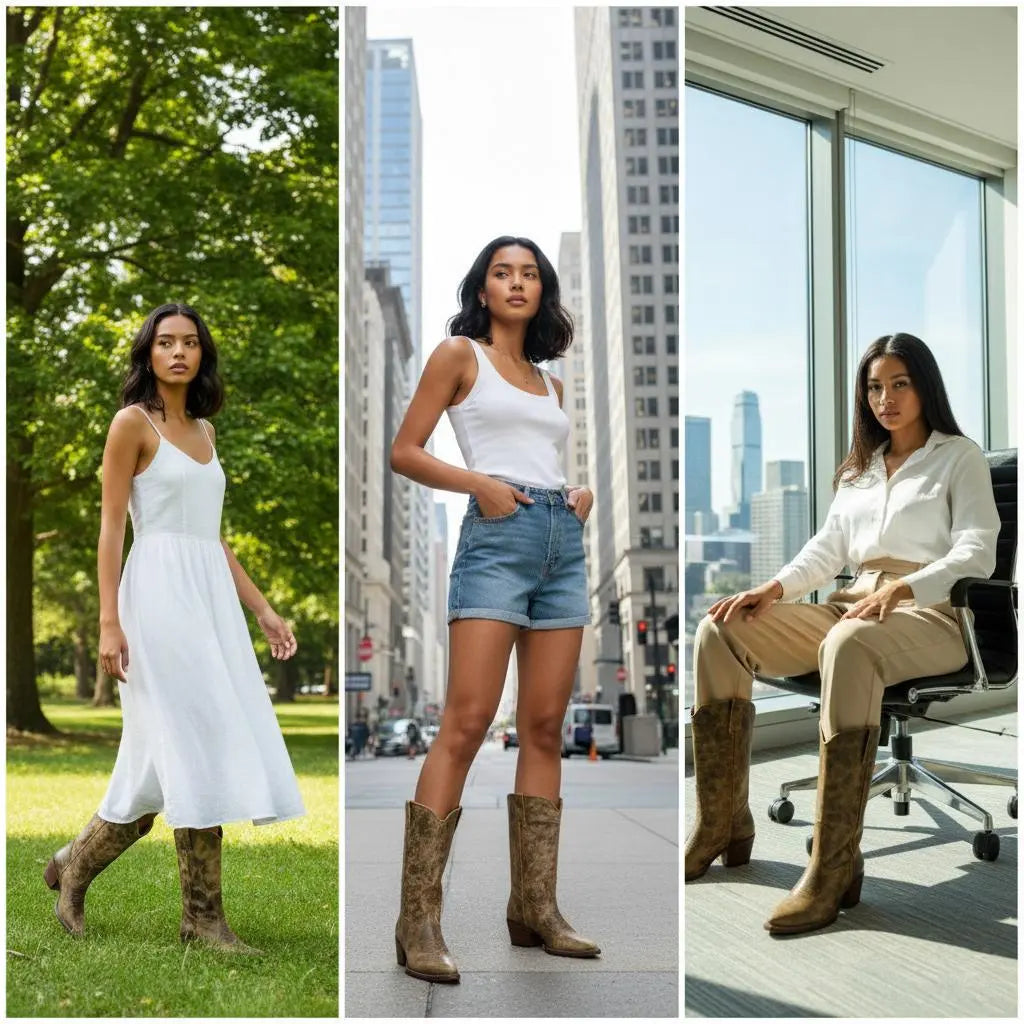 Tuhoomall Western Vintage Cowgirl Boots, Mid-Calf Ankle Booties, Casual Retro Style, Embroidered Design with Chunky Heel Tuhoomall