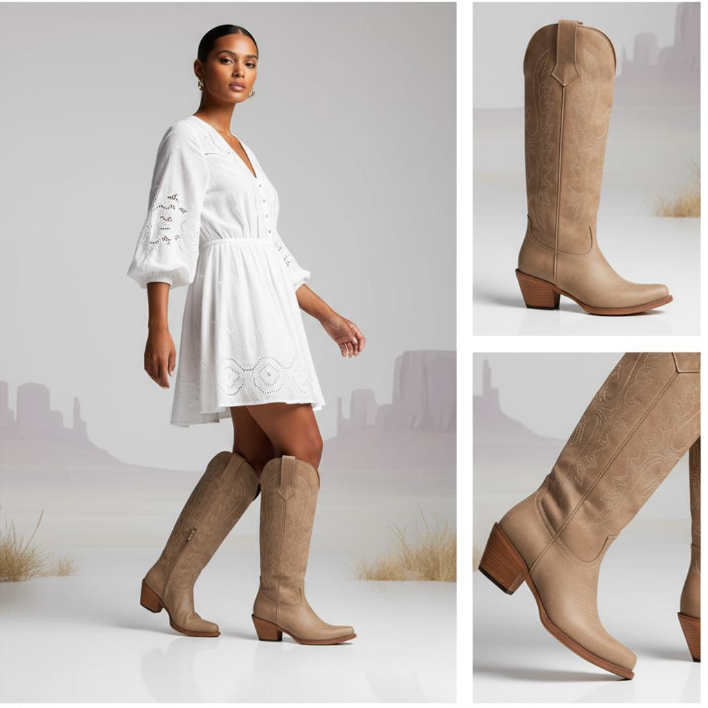 Tuhoomall Western Knee-High Boots for Women, Comfortable Suede Leather with Animal Embroidery, Perfect for Fashion and Casual Travel Activities Tuhoomall