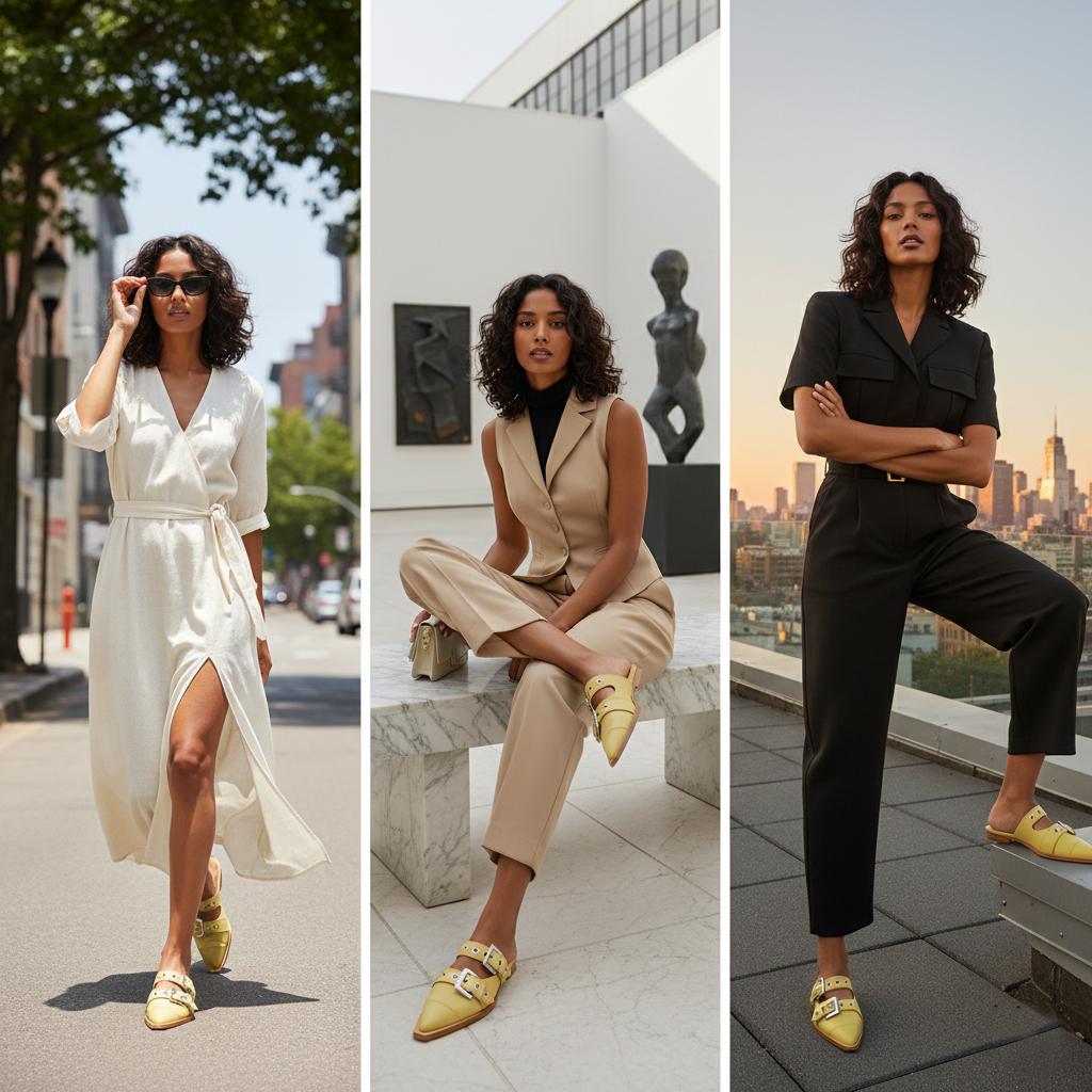 Tuhoomall Comfortable Pointed-Toe Mule Sandals for Summer Travel | Adjustable Metal Button Design | Casual Street Style Tuhoomall