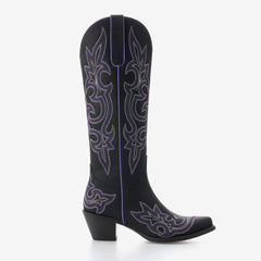 Tuhoomall Western Embroidered Mid Calf Boots - Chunky Heel, Slip-On Style for Everyday Fashion, Comfortable Rubber Sole for Outdoor Use