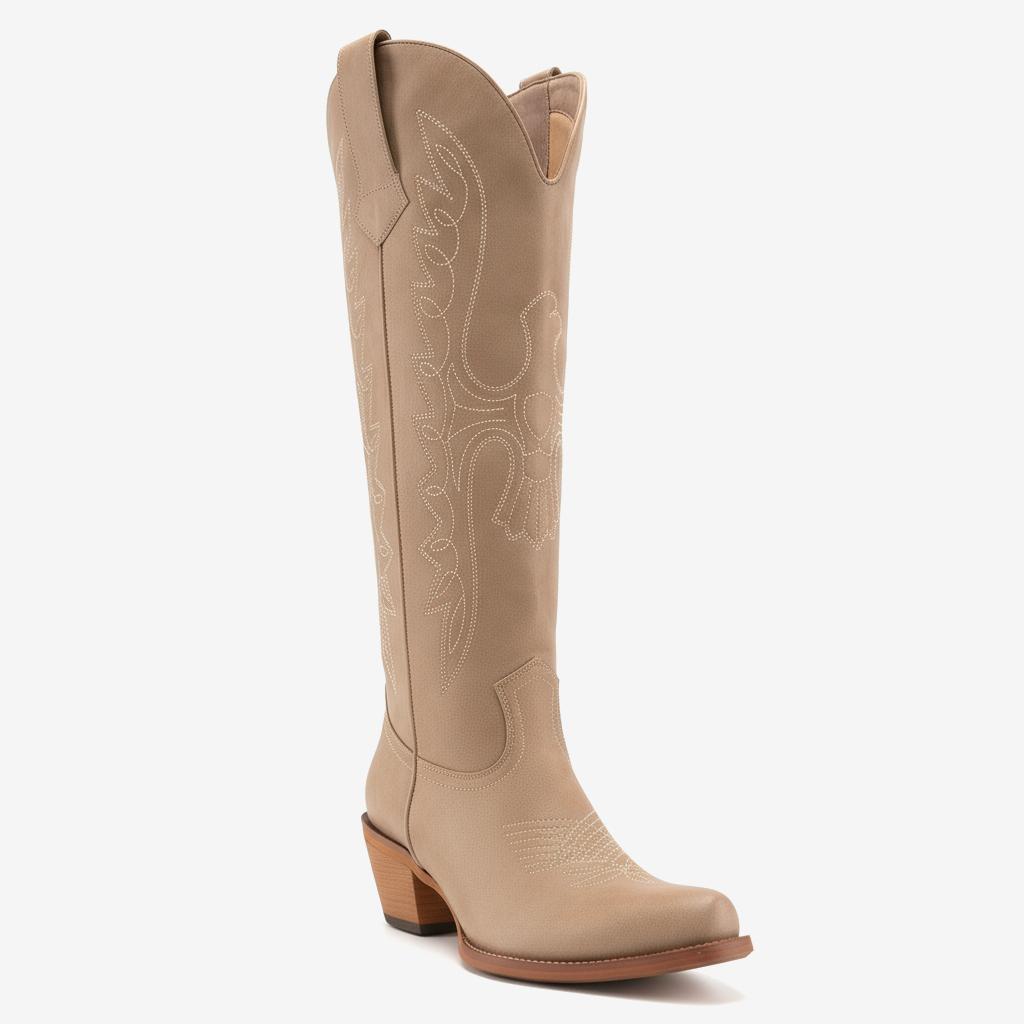 Tuhoomall Western Knee-High Boots for Women, Comfortable Suede Leather with Animal Embroidery, Perfect for Fashion and Casual Travel Activities Tuhoomall