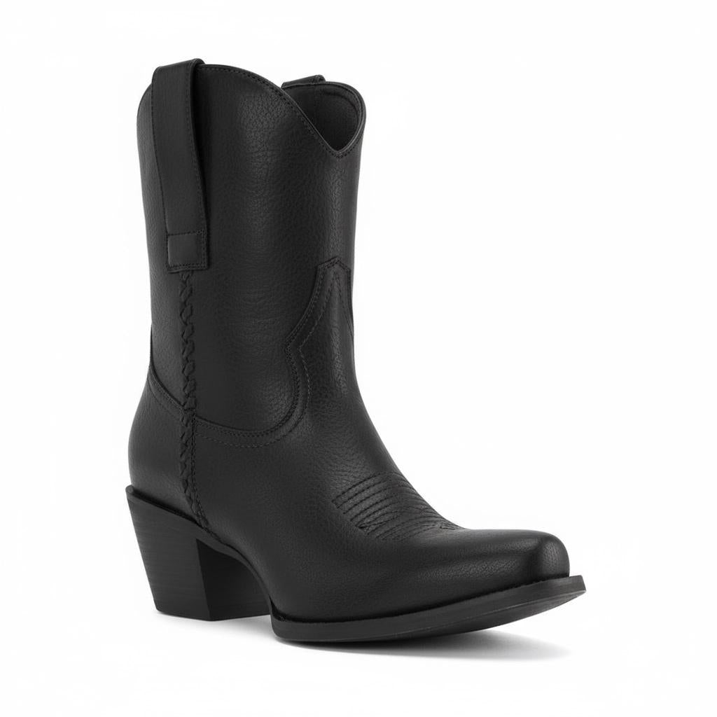 Tuhoomall Western Ankle Booties for Women, Slip-On Chunky Heels with Snip-Toe, Solid Color Design for Outdoor Fashion and Travel