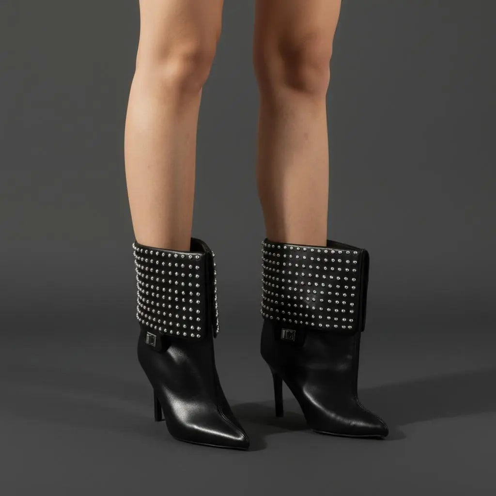 Tuhoomall Pointed Toe Ankle Boots with Studded Design and High Heel for Fashionable Casual Outfits, Parties, and Events Tuhoomall