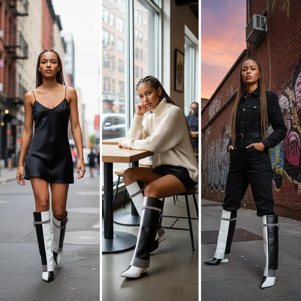 Tuhoomall Style Knee-High Foldable Boots with Studded Design for Casual Outdoor Fashion Tuhoomall