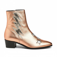 Tuhoomall Pointed-Toe Chunky Heel Ankle Booties with Zipper Closure - Fashionable Floral Applique Design for Parties and Everyday Wear