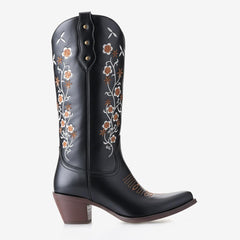 Tuhoomall Western Cowgirl Boots for Women, Floral Embroidery, Retro Slip-On Style, Comfortable Chunky Heel, Versatile Fashion Footwear