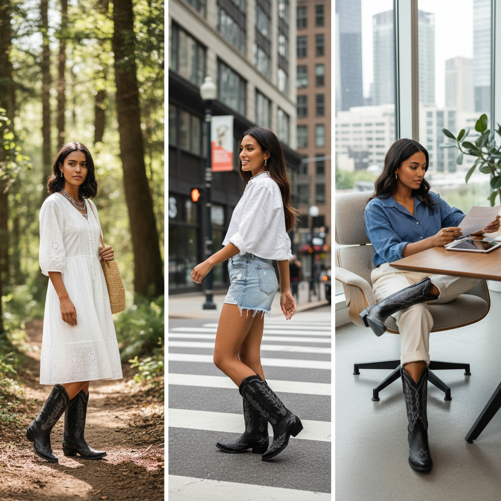 Tuhoomall Embroidered Mid-Calf Ankle Boots for Women | Stylish 5cm Block Heels, Slip-On Design for Parties and Casual Wear Tuhoomall