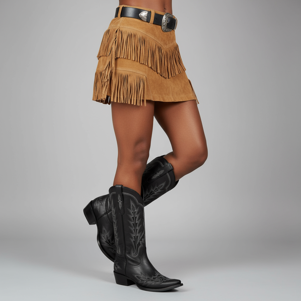 Tuhoomall Embroidered Mid-Calf Ankle Boots for Women | Stylish 5cm Block Heels, Slip-On Design for Parties and Casual Wear Tuhoomall