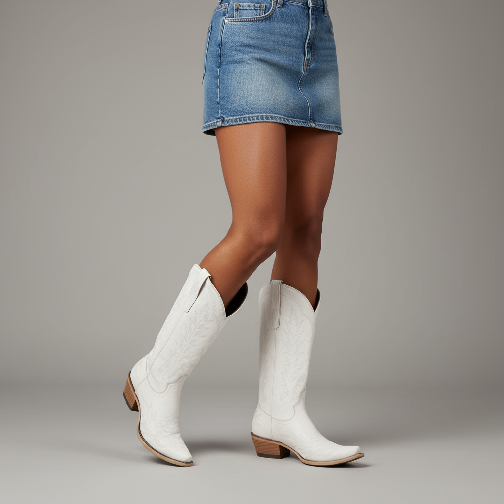 Tuhoomall Embroidered Mid-Calf Ankle Boots for Women | Stylish 5cm Block Heels, Slip-On Design for Parties and Casual Wear Tuhoomall