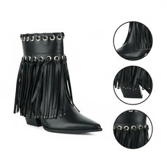 Tuhoomall Western Ankle Boots for Women - Chic Pointed Toe Suede Short Booties with Tassels & Zipper for Fashionable Casual Outdoor Style Tuhoomall